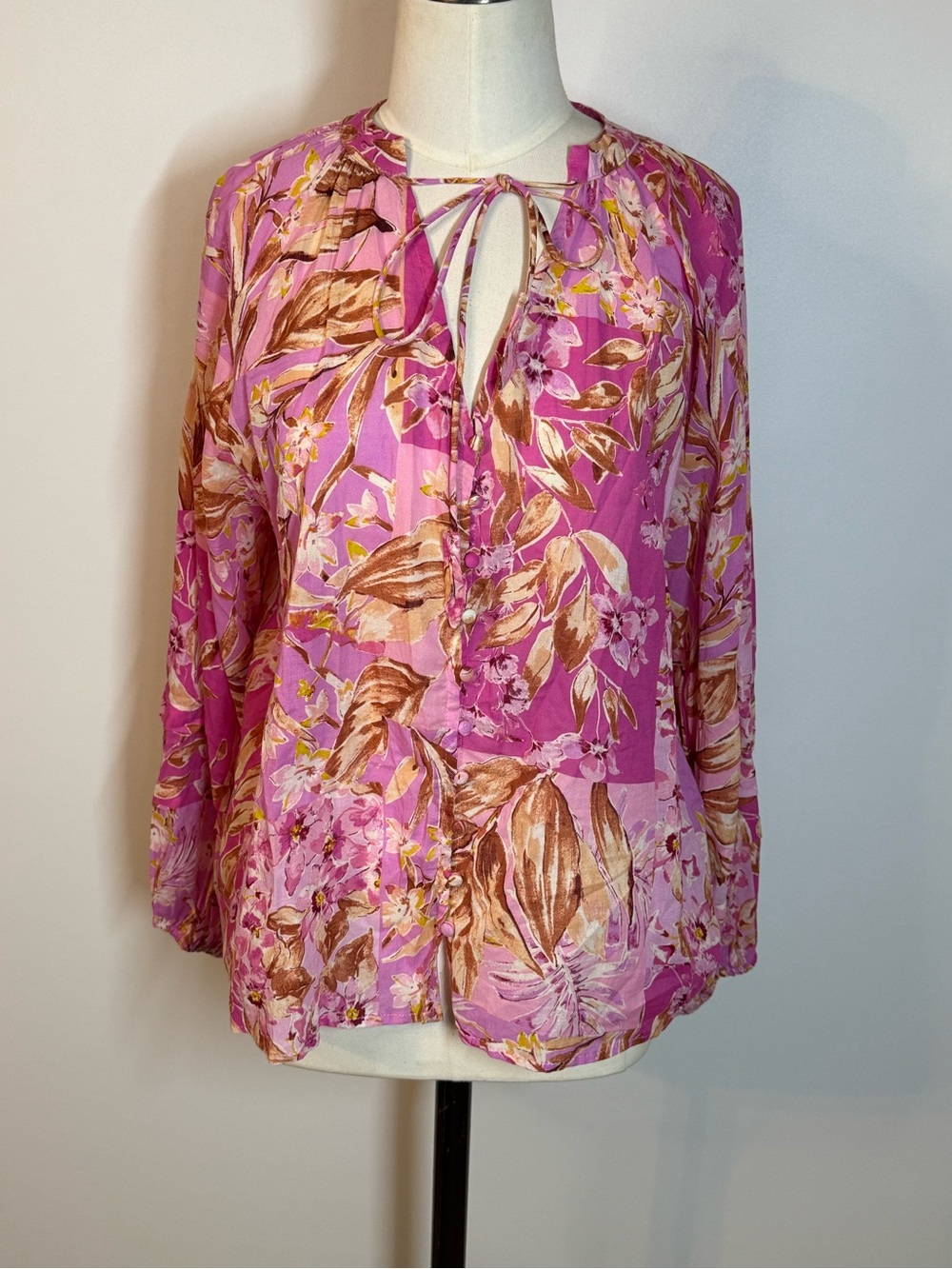 Fate Pink Floral Tie-Neck Blouse